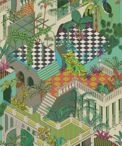 Miami Green & Coral 105-4017 wallpaper